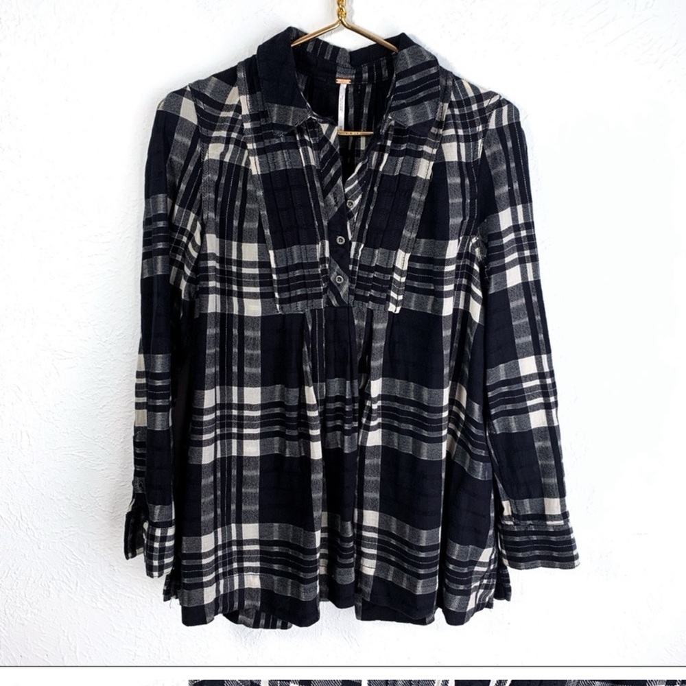 Free People Plaid Baby Blues Tunic with pockets